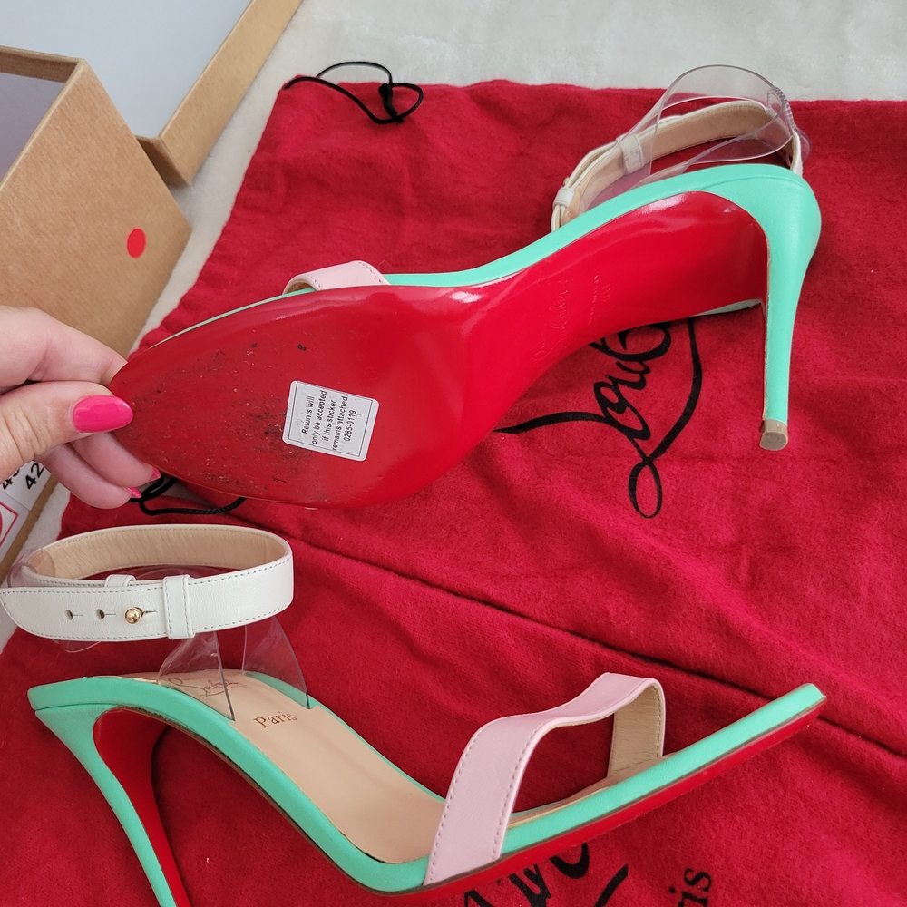 Christian Louboutin Pastel Green and Pink Heels - Picture 9 of 13